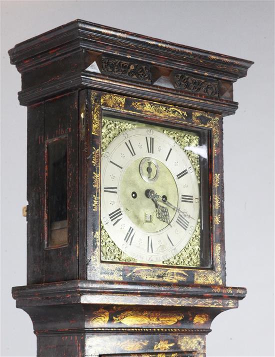 Anthony Lynch of Newbury. An early 18th century japanned eight day longcase clock, H.6ft 6in.